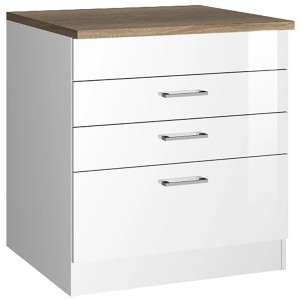 Held Möbel Kochfeldumbauschrank Mailand, 80 cm, Hochglanz Weiß mit Schubladen und Arbeitsplatte in Eiche Dekor.