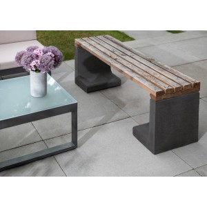 Diephaus L-Stein Bank anthrazit mit Holzauflage, Gartenmöbel im Außenbereich.