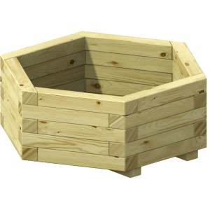 Braun gebeizter 6-Eck Pflanzkasten Anna Ø 100 cm aus FSC®-zertifiziertem Holz für den Garten.