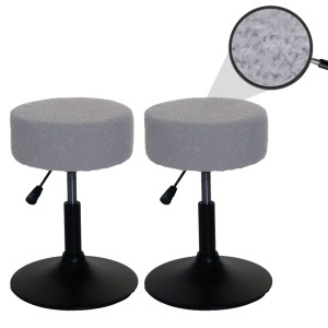 2er-Set Hocker, grau, mit Bouclé-Stoffbezug, höhenverstellbar und drehbar.
