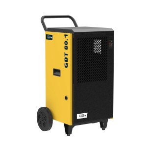 Gelb-schwarzer Güde Bautrockner GBT 80.1 mit Rädern und Griff für Baustellen und Kellerräume.