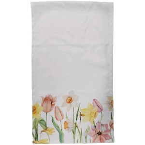 Beiger Tischläufer mit Tulpen- und Narzissen-Motiv, 40x140 cm.