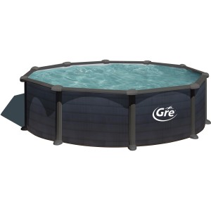 Runder Gre Stahlwandpool Granada, Ø 460 cm, 132 cm hoch, in Graphitoptik. Komplettes Set mit Leiter und Filteranlage.