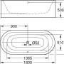 Technische Zeichnung der freistehenden Grohe Essence Badewanne, 180x80 cm, mit Maßangaben.