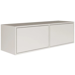 Weißes Selsey Framme TV-Hängeboard, 100 cm breit, mit zwei grifflosen Klappen und Push-to-Open-System.