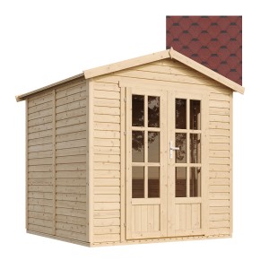 Timbela Gartenhaus M351FB+H351FBRED, 4,08 m², Holz, mit rotem Dachziegelmuster und Boden.