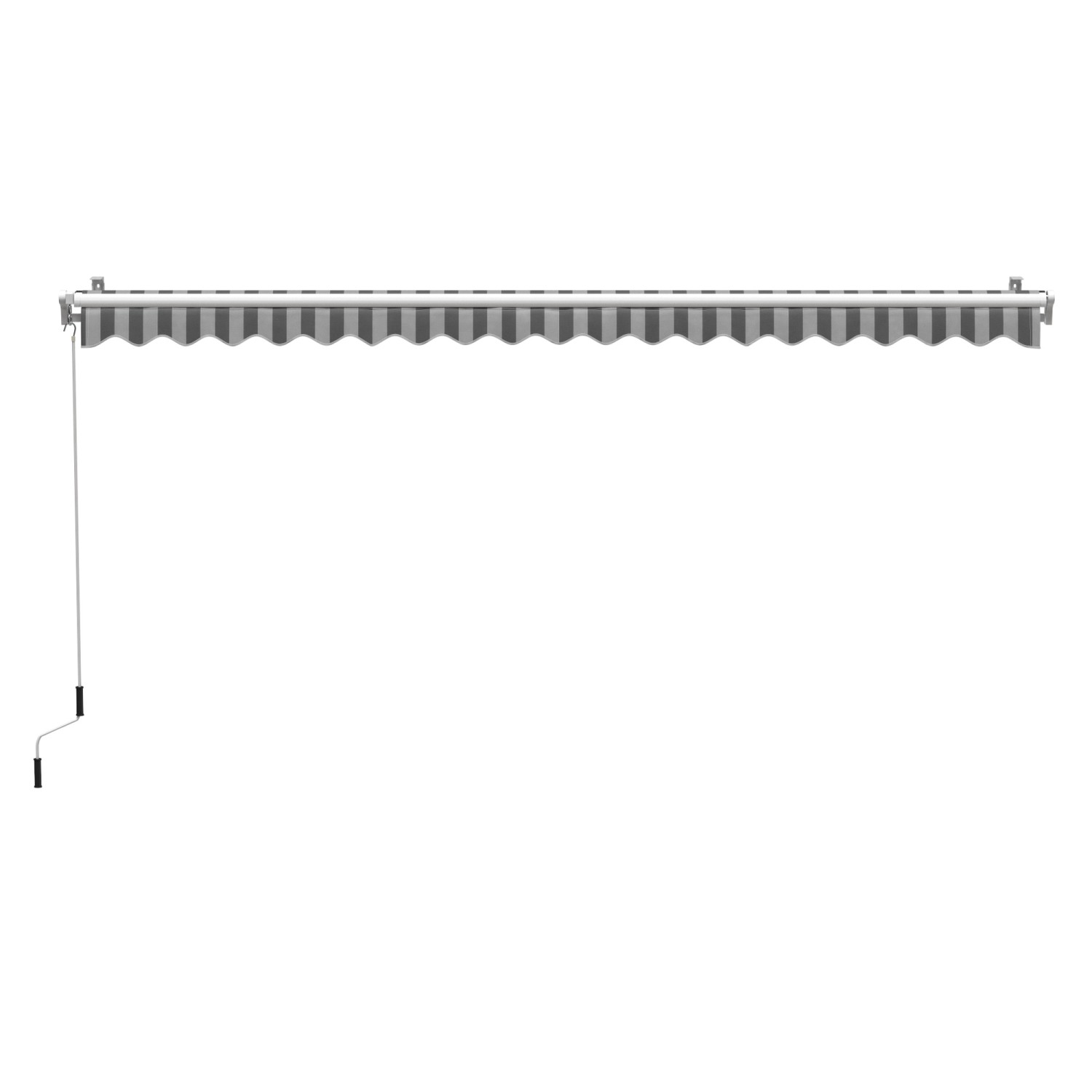 Gelenkarmmarkise Aventura, 4x2,5m, grau-weiß gestreift, mit Handkurbel für Terrasse und Balkon.
