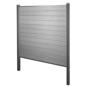Grauer WPC-Sichtschutz „Savoie“ mit Pfosten zum Einbetonieren, Basiselement (195 cm) für Zäune & Mauern.