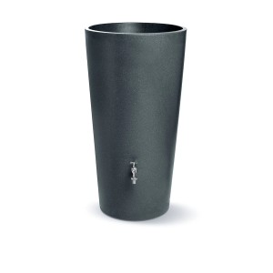 Anthrazitfarbene Arves Regentonne Rainbowl Flower 150 l mit Messinghahn.