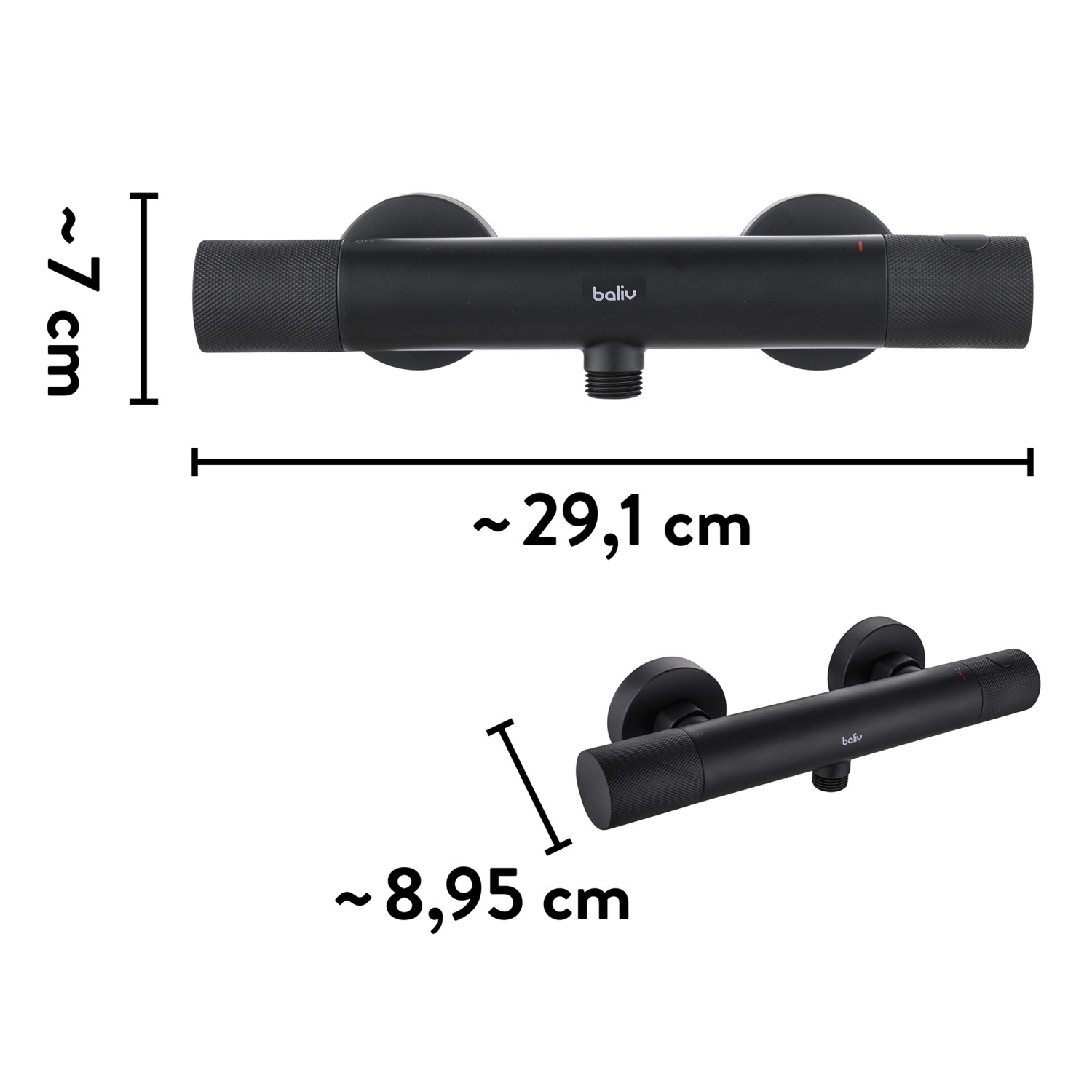 baliv Thermostat-Duscharmatur DU-2061, schwarz-matt, mit Maßen. Thermostat für Dusche.