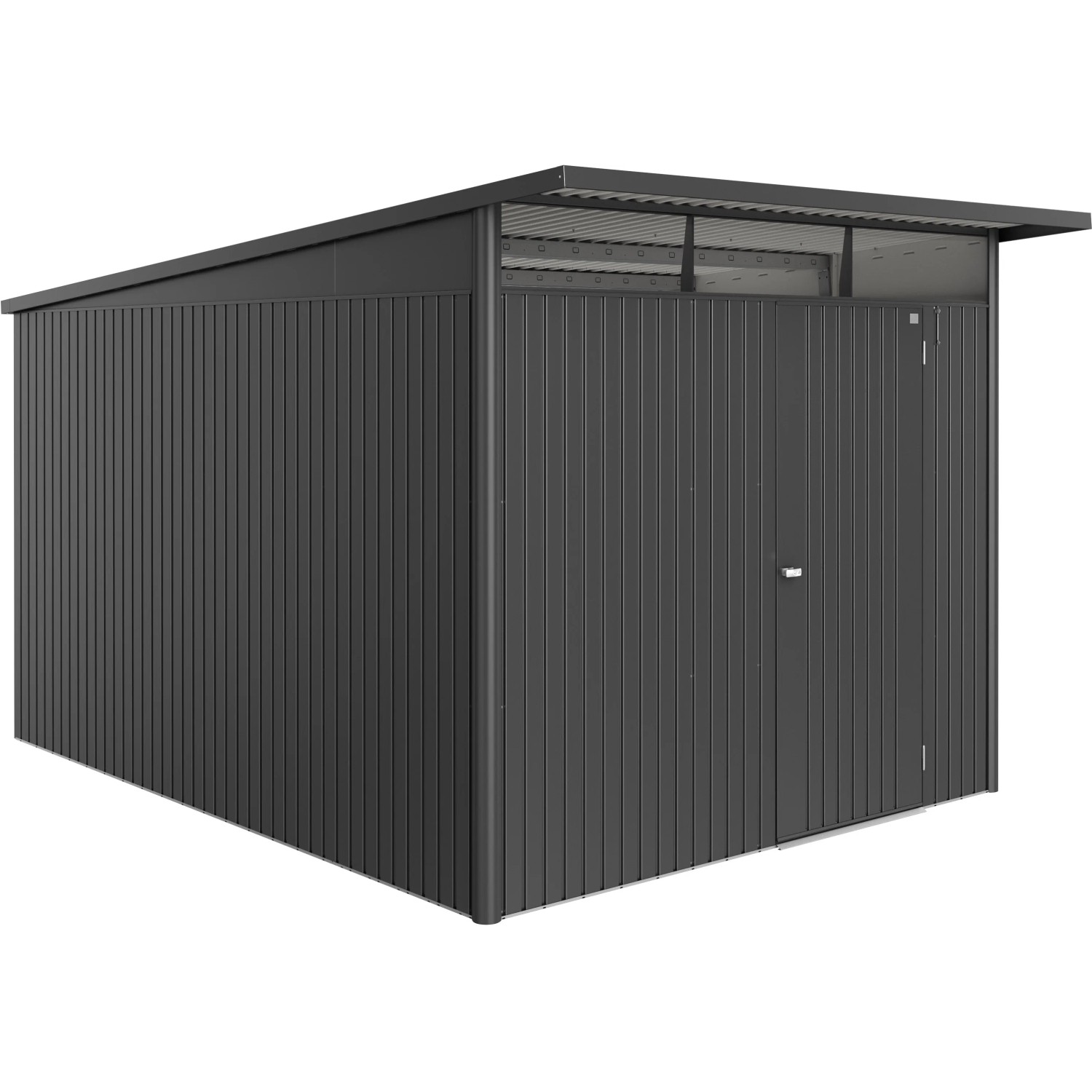 Biohort Metall-Gerätehaus AvantGarde ECO Gr. A8 in Dunkelgrau-Metallic mit Standardtür.