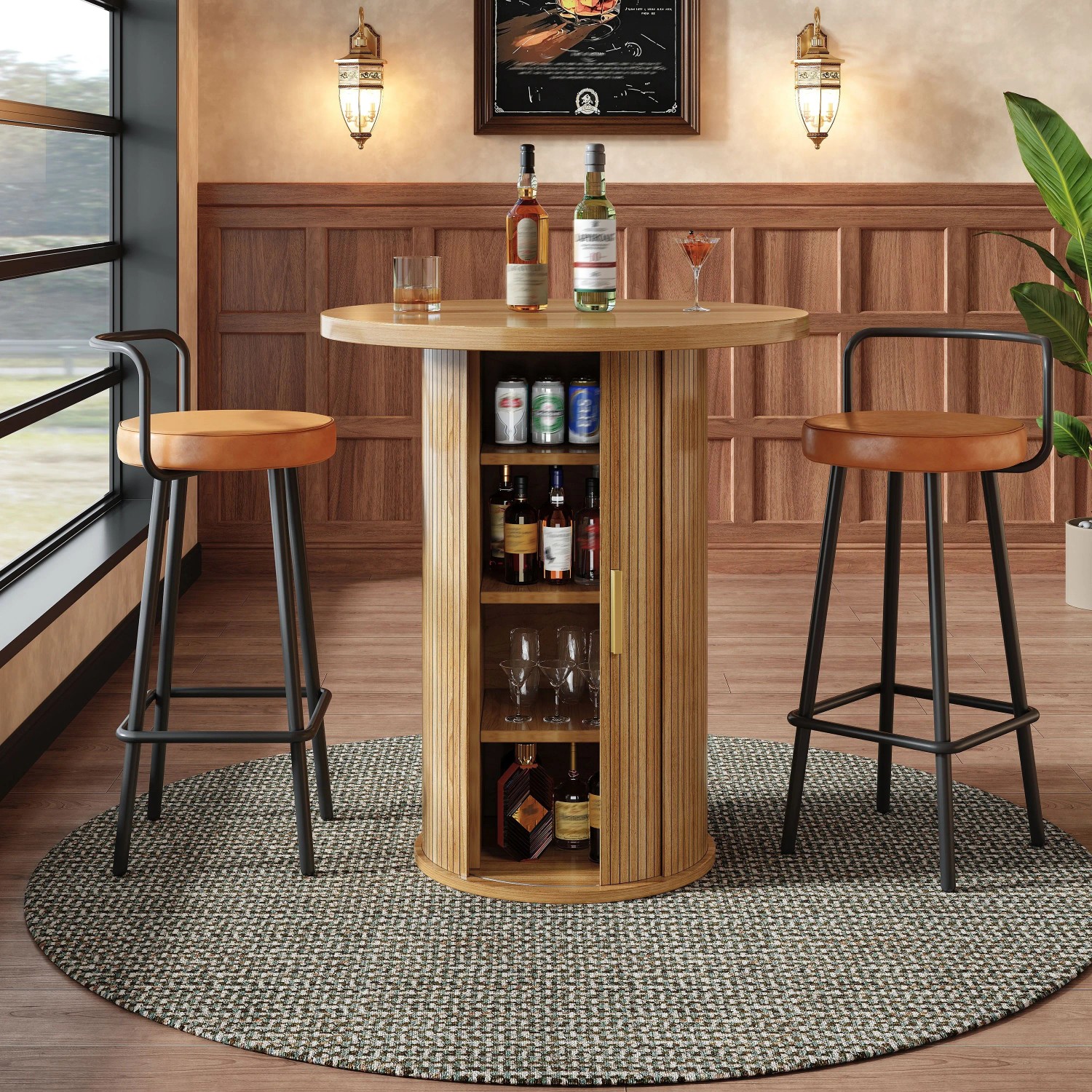 okwish Bartisch mit Stauraum MDF Holzoptik Bar Wohnzimmer 60x60x91.6cm Natur_2