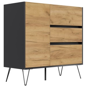 Posseik Sideboard Industrial L, 100 cm breit, Grafit und Eiche Optik mit 3 Schubladen und 1 Tür.