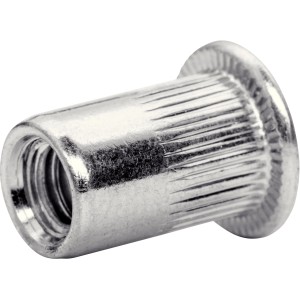 Nahaufnahme einer Rapid Nietmutter M6 aus Stahl, Zubehör für Zangen.