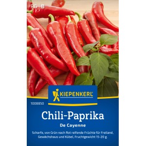 Kiepenkerl Paprika Cayenna, scharfe, rote Chili-Schoten auf Holzgrund.