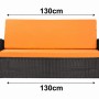 Orangefarbenes Gartenkissen-Set für 2-Sitzer Polyrattan-Gartensofa, 130x60x50cm.