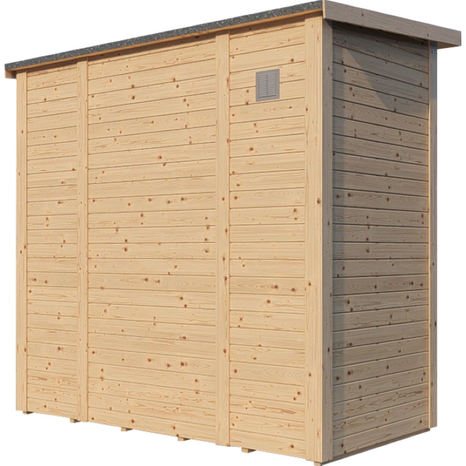 Bertilo Gartenhaus Pentus 1 aus naturbelassenem Holz, 115x234 cm, mit Flachdach und leichter Holzmaserung.