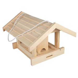 Windhager Vogelfuttersilo Rastkogel aus hellem FSC®-Holz mit Aufhängung.