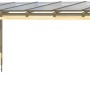 Freistehende Skan Holz Terrassenüberdachung Sanremo, 648x250 cm, Leimholz Nussbaum, mit klarer Dacheindeckung.