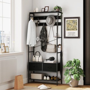 HOMCOM Garderobenständer Spanplatte Stahl 80L x 30B x 180,5H cm Schwarz