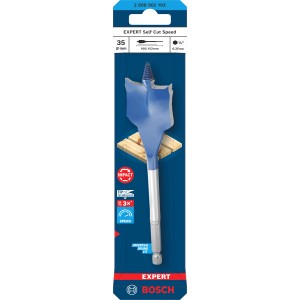 Bosch Flachfräsbohrer Expert Self Cut Speed, Ø 35mm, blau-silber, für schnelles Bohren.