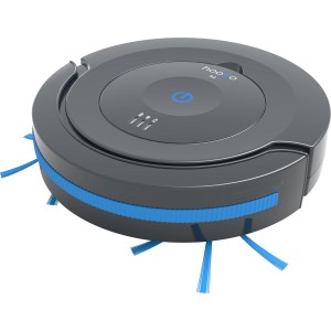hoogo Saugroboter RO 201, grauer Staubsauger Roboter mit blauen Details.