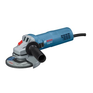 Blauer Bosch Professional Winkelschleifer GWS 880 mit Schleifscheibe und Schutzhaube. Für Trenn- und Schleifarbeiten.