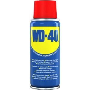 WD40 Multifunktionsöl 100ml Dose, blau mit rotem Deckel.