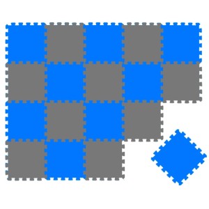 LittleTom Puzzlematte aus 18 grauen & dunkelblauen EVA-Schaumstoffteilen (30x30 cm) im Schachbrettmuster für Kinder.