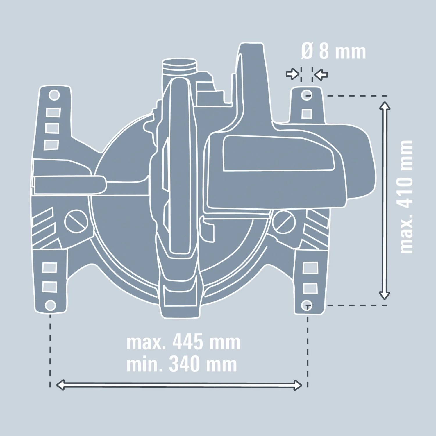 Technische Zeichnung: Einhell E-Stand Universal-Kappsägen-Untergestell mit Maßangaben.