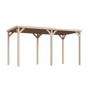 Karibu Pavillon Kvadrat mit Verlängerung, naturbelassene Holzkonstruktion mit Dach.