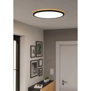 Schwarze LED-Deckenleuchte Rovito-Z von Eglo Connect, Ø 50cm, im Flur.