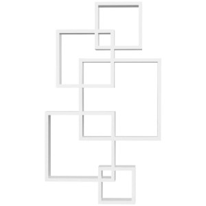 Weißes HOMCOM Wandregal mit 5 ineinandergreifenden Würfeln, 9 Fächer. Modernes Hängeregal aus Massivholz.