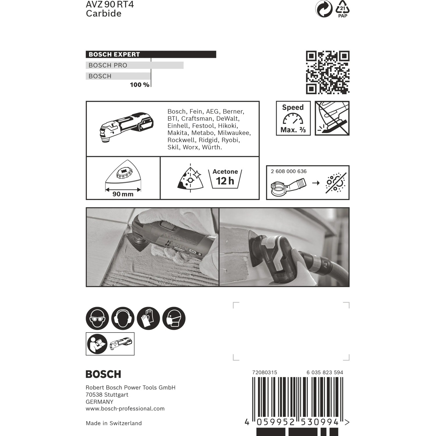 Bosch Expert Schleifplatte Multi Material AVZ90 RT4, Ø 90 mm für Multifunktionswerkzeuge.