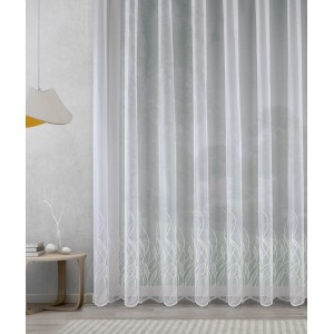Weißer Sehlbach Fertigstore Waterplant 300x245cm mit Blätterranken-Muster für Fenster.