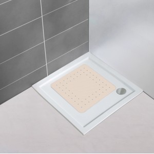 Beige Wenko Duscheinlage Mirasol 54x54 cm in Duschtasse mit Ablauf.
