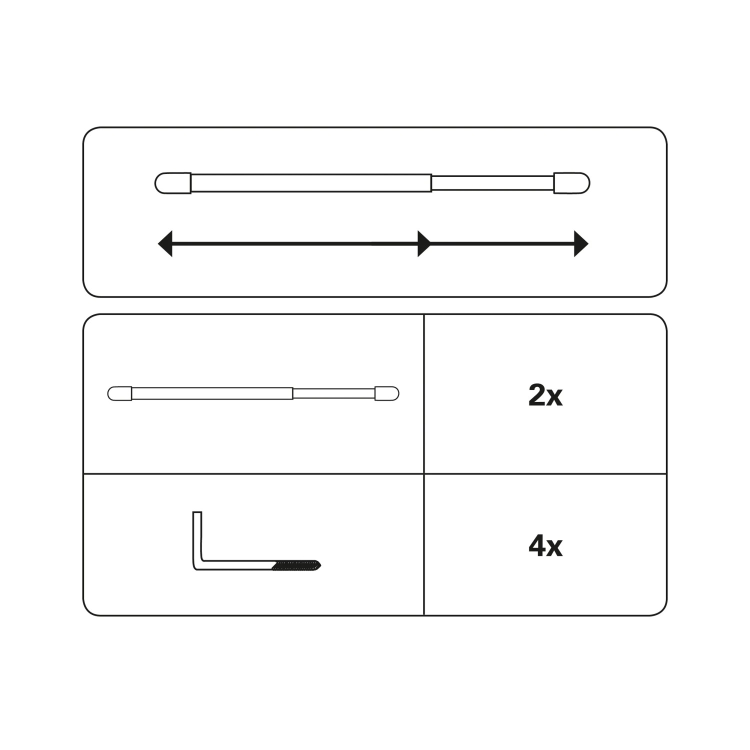Gardinia Vitragestange, flachoval, Chrom, 2er-Pack: Ausziehbare Fensterstangen mit Zubehör zur einfachen Montage.