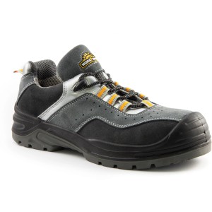 Workpower Sicherheitshalbschuh S1P Topeka, schwarz-grau-orange, Gr. 43. Arbeitsschuh aus Veloursleder.
