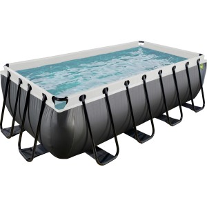 Rechteckiger Exit Black Leather Pool 400x200x100 cm mit schwarzem Lederprint und Stahlrahmen.