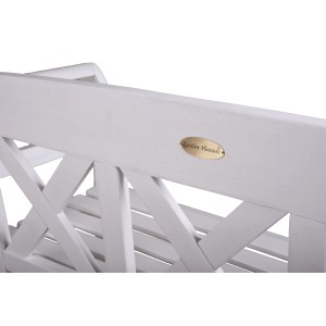 Detailansicht der weißen Garden Pleasure Vancouver Gartenbank (2-Sitzer) aus FSC®-Holz.