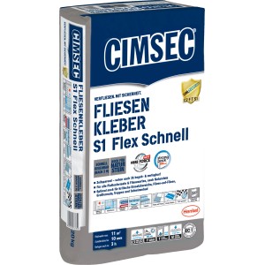 Cimsec Fliesenkleber S1 Flex Schnell, 20 kg Sack. Flexibler, schnell härtender Fliesenkleber.