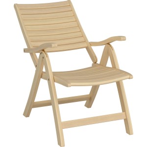 Verstellbarer Klappstuhl Canston aus Holz mit Armlehnen in Natur für den Garten.