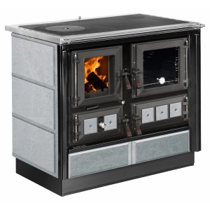 Justus Küchenofen Rustico 90 2.0, Speckstein Schwarz, 7 kW. Küchenherd mit Kochplatte und Backofen.