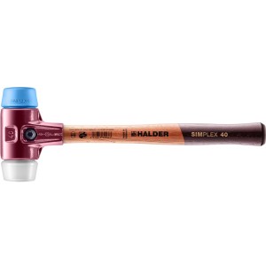 Halder Schonhammer Simplex D40: Hammer mit blauem TPE-soft und weißem Superplastik Einsatz.
