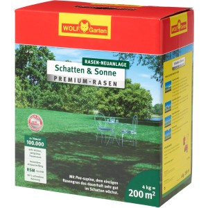 Wolf-Garten Premium Rasensamen Schatten & Sonne, 4kg für 200m² Rasenfläche.
