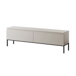Modernes Selsey TV-Lowboard Bemmi, kaschmirgrau, 150 cm, mit zwei Fächern und schlanken schwarzen Beinen.