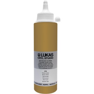 Lukas Cryl Studio Acrylfarbe, Dunkel Ocker, 250ml Plastikflasche für Bastelfarben.
