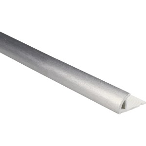 Viertelkreis Fliesenschiene, Silber gebürstet, 8mm x 2,5m, PVC Abschlussprofil.