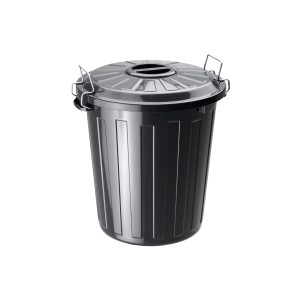 Schwarze Rotho Universal Tonne Basic 25 l mit Deckel und Metallverschlüssen.