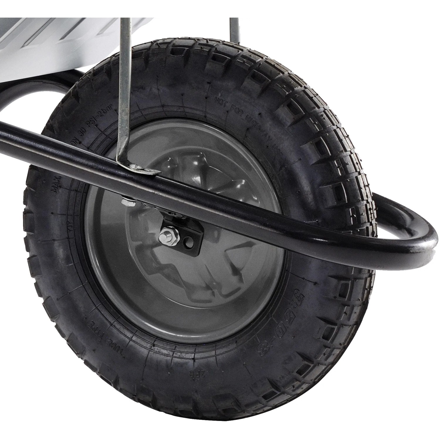 Detailaufnahme: Rad der Haemmerlin BiBox One Schubkarre, 90 l, verzinkt.